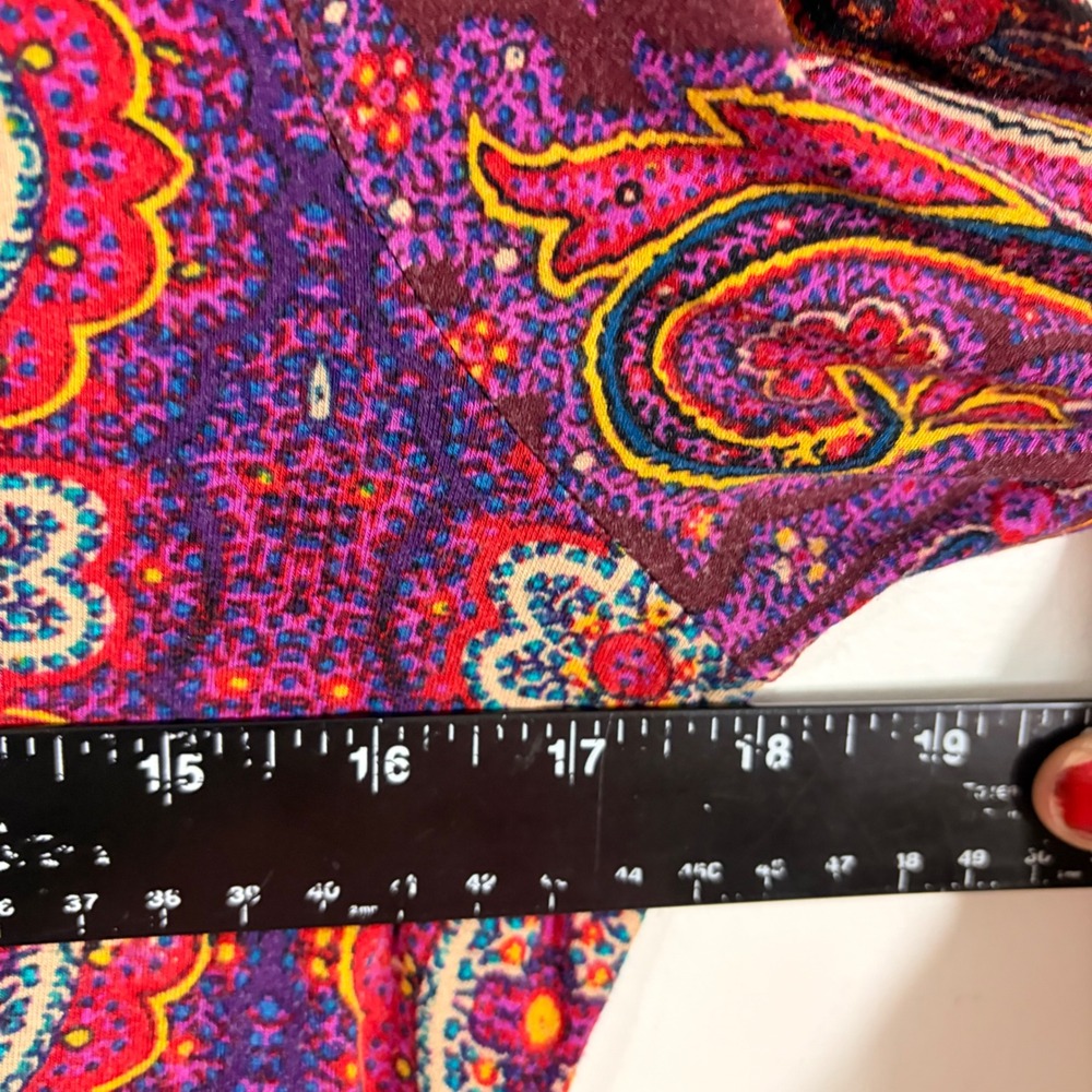 Lauren Ralph Lauren Paisley Top Womens M Purple Red Ruched Long Sleeve - Picture 6 of 6